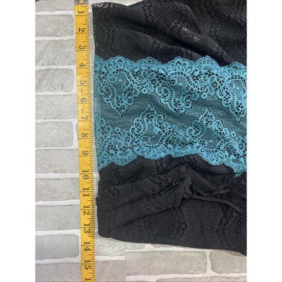 FREE PEOPLE ~X Small ~ Teal & Black Lace NATASHA Bodycon High Neck Dress - Picture 11 of 16
